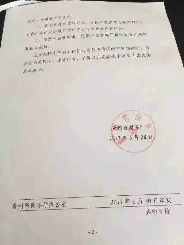 贵州省清理整顿商品现货类交易场所“回头看”活动现场检查审核意见书