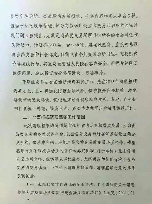 江苏省关于各类非法交易场所清理整顿工作的通知