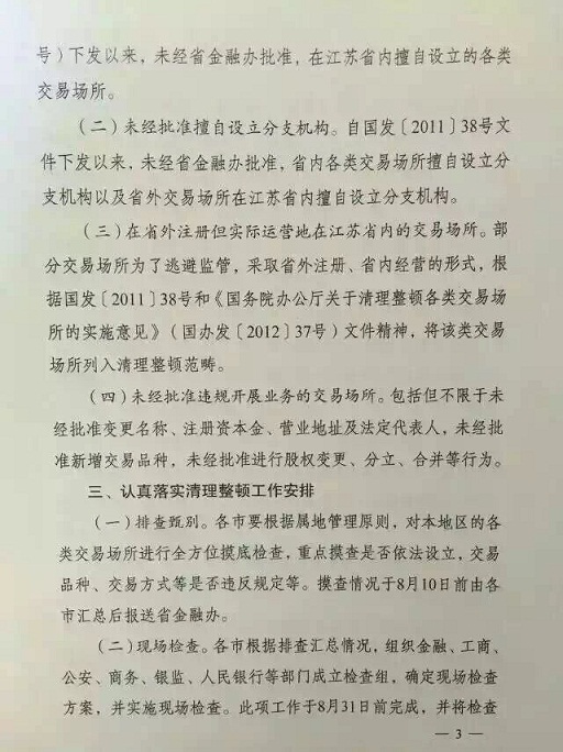 江苏省关于各类非法交易场所清理整顿工作的通知