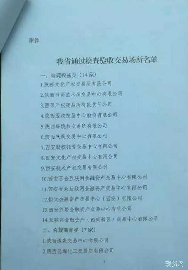 陕西省清理整顿各类交易场所“白名单”